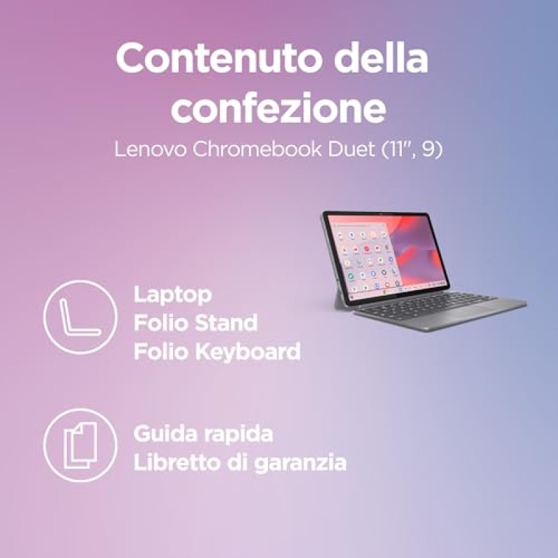 Lenovo Duet Chromebook 11” Touch IPS, Memoria 128GB, RAM 8GB, Chrome OS, Folio Stand e Tastiera inclusi, Notebook e Tablet Convertibile per Studio e Lavoro, MediaTek Kompanio 838 Lenovo Duet Chromebook 11” Touch IPS, Memoria 128GB, RAM 8GB, Chrome OS, Folio Stand e Tastiera inclusi, Notebook e Tablet Convertibile per Studio e Lavoro, MediaTek Kompanio 838