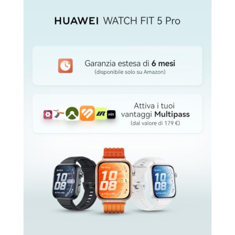 HUAWEI WATCH FIT 5 Pro Smartwatch, GPS, ECG, Display FullView 1,92'' e Vetro Zaffiro, Pagamento NFC, Modalità Sport Outdoor, Monitoraggio della Salute, Batteria a Lunga Durata, Android & iOS, Nero - FIT 5 Pro Nero