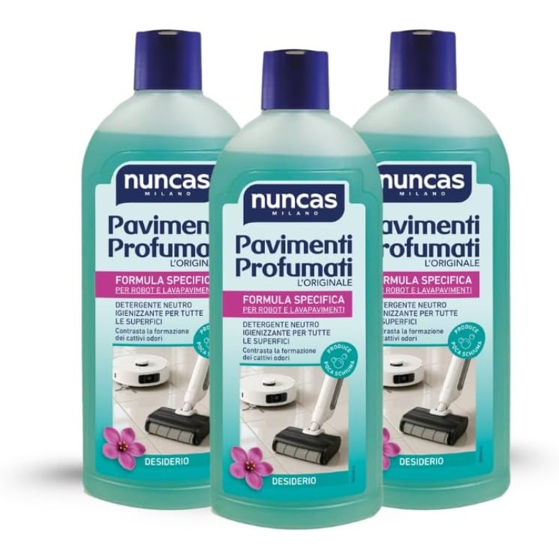 Nuncas Pavimenti Profumati Detergente Pavimenti - Formula Specifica per Robot e Lavapavimenti - Desiderio - Multipack - Confezione da 3 x 500 ml Nuncas Pavimenti Profumati Detergente Pavimenti - Formula Specifica per Robot e Lavapavimenti - Desiderio - Multipack - Confezione da 3 x 500 ml