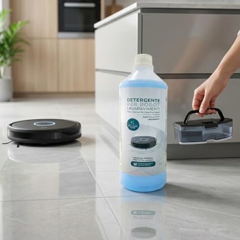 Detergente per Robot Lavapavimenti Universale, adatto a tutti i Pavimenti, non lascia aloni e schiuma, confezione da 1 Lt Detergente per Robot Lavapavimenti Universale, adatto a tutti i Pavimenti, non lascia aloni e schiuma, confezione da 1 Lt
