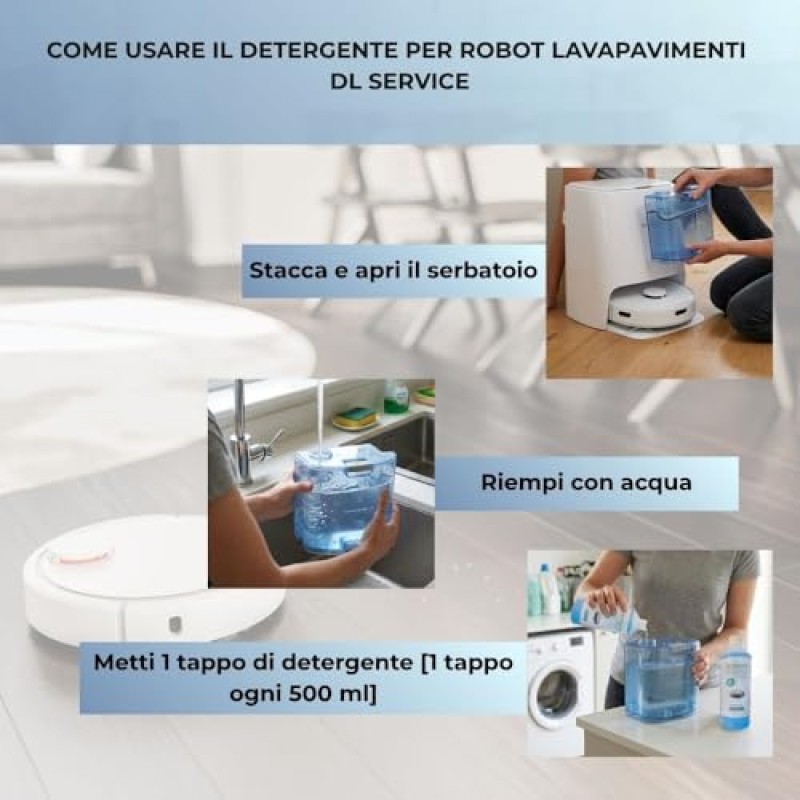 Detergente per Robot Lavapavimenti Universale, adatto a tutti i Pavimenti, non lascia aloni e schiuma, confezione da 1 Lt Detergente per Robot Lavapavimenti Universale, adatto a tutti i Pavimenti, non lascia aloni e schiuma, confezione da 1 Lt