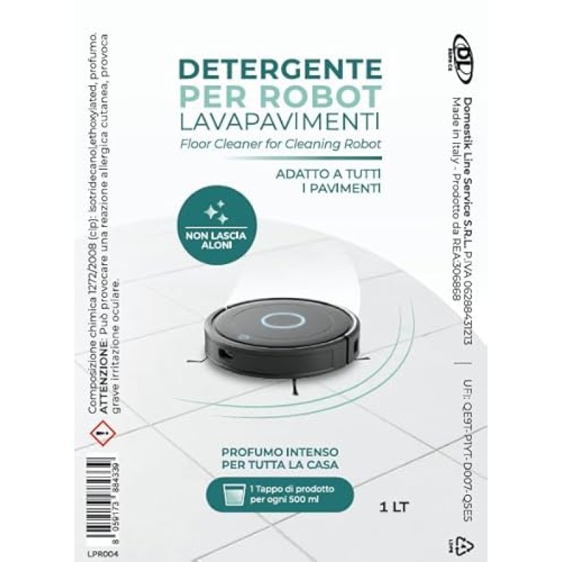 Detergente per Robot Lavapavimenti Universale, adatto a tutti i Pavimenti, non lascia aloni e schiuma, confezione da 1 Lt Detergente per Robot Lavapavimenti Universale, adatto a tutti i Pavimenti, non lascia aloni e schiuma, confezione da 1 Lt